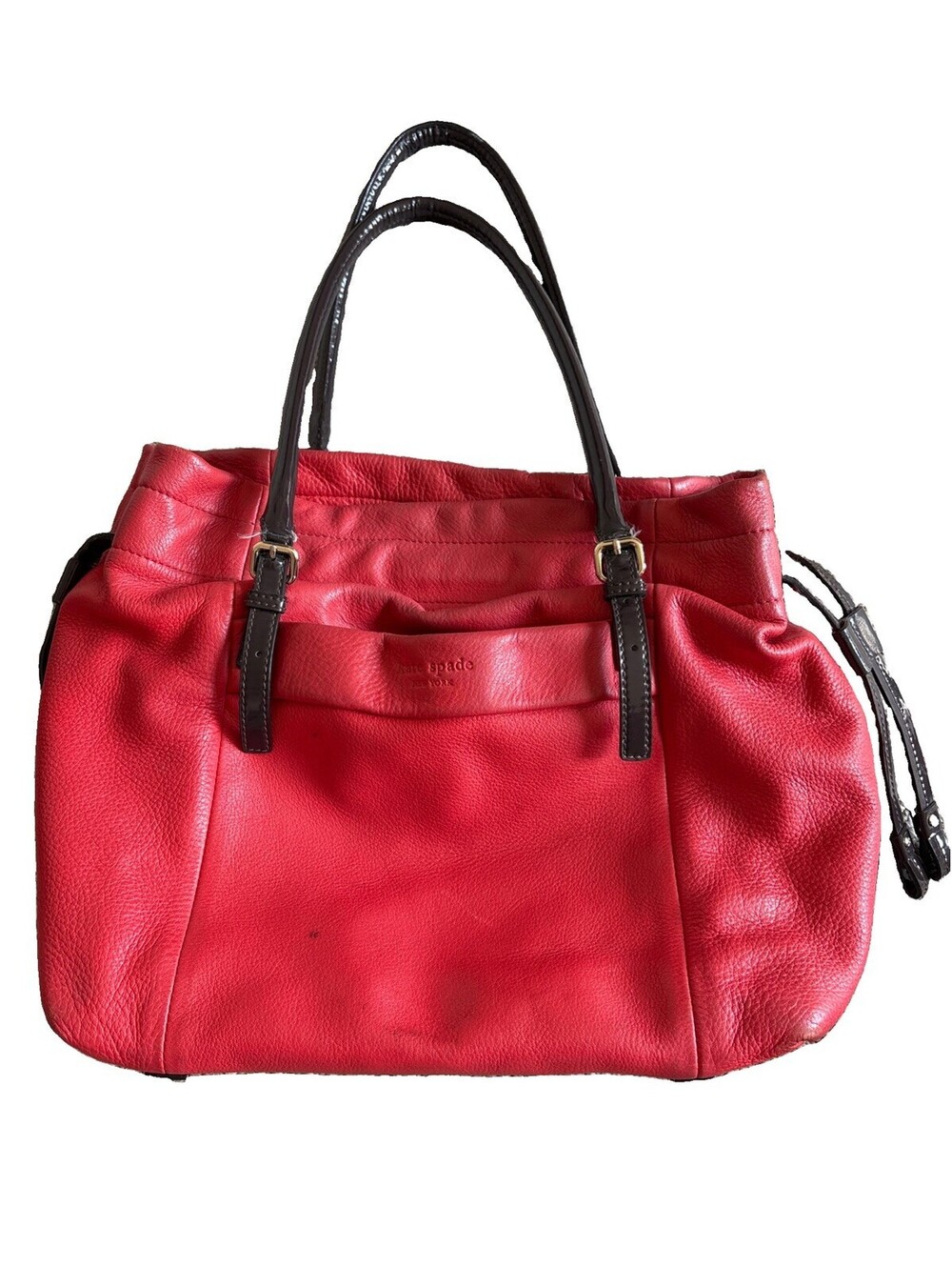 Kate Spade New York Red Pebbled Leather Satchel Shoulder Bag Gold Hardware
